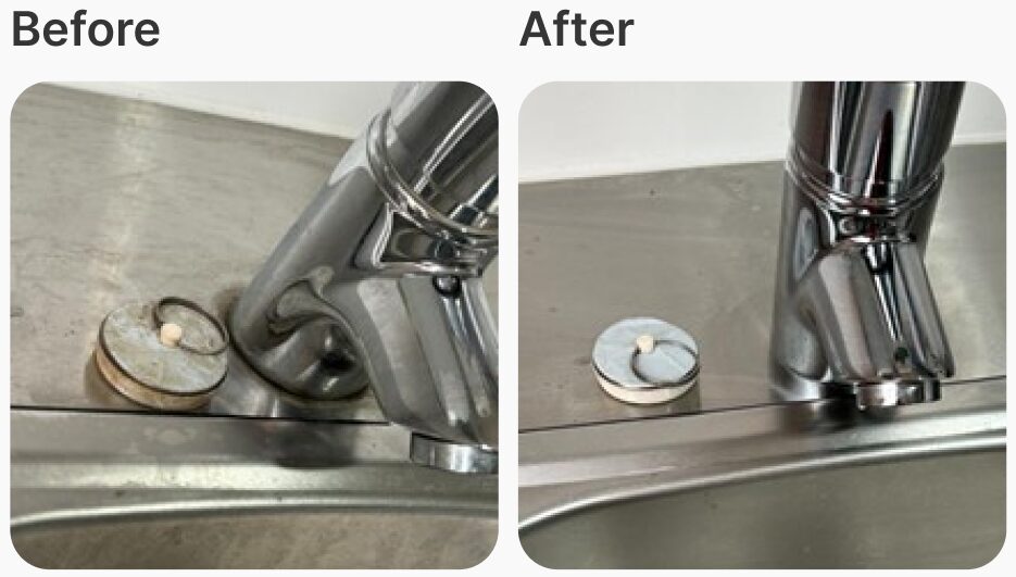 dirty taps and clean taps showing the before and after work from welficlean